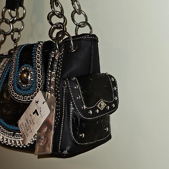 Montana West Black and Blue Embellished Shoulder Bag - Picture 4 of 9